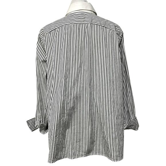 Lauren Ralph Lauren Women's Striped Top Button Up Black Embroidered Crest Sz M - Picture 7 of 11